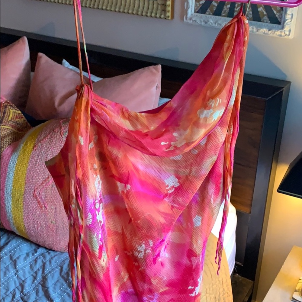 Pink and orange long silk dress Cache Sz6